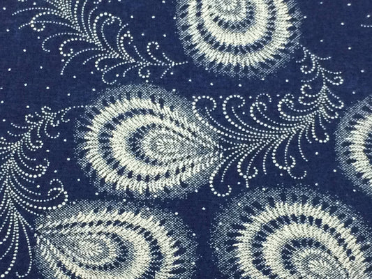 South African Shweshwe Fabric by the YARD. DaGama 3 Cats Indigo Peacock Feathers. 100% Cotton Fabric for Quilting, Apparel, and Home Decor