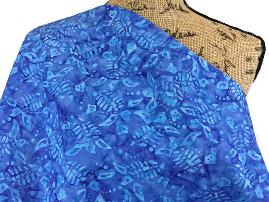 Blue Batik Turtle Fabric by the YARD. Sea Turtles on Royal Blue. Hand Dyed Indonesian 100% Cotton Fabric for Quilting, Sewing, Apparel.