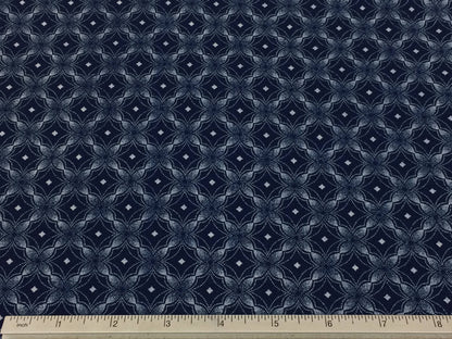 South African Shweshwe Fabric by the YARD. DaGama Three Cats Indigo Lacey Diamonds. Cotton Print Fabric for Quilting, Apparel, Home Décor.
