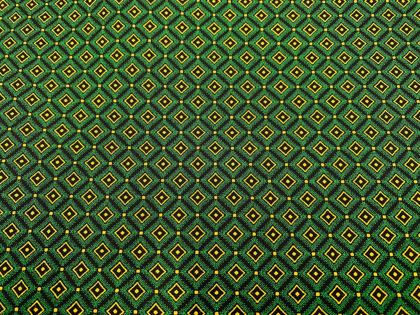 South African Shweshwe Fabric by the  YARD. DaGama 3 Cats Mosaic Green, Gold, Black. Cotton Fabric for Quilting, Apparel, Home Decor