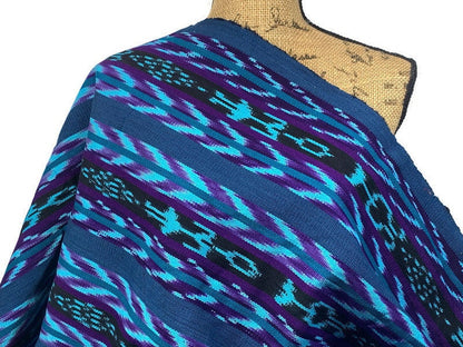 Guatemalan Handwoven Heavy Weight Turquoise and Purple Ikat