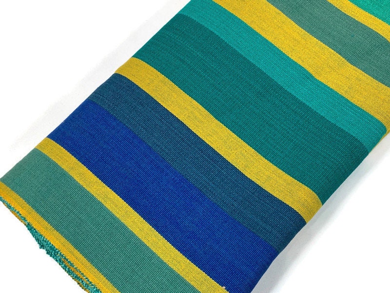 Guatemalan Handwoven Ikat Royal Blue, Green, Yellow Wide Stripes