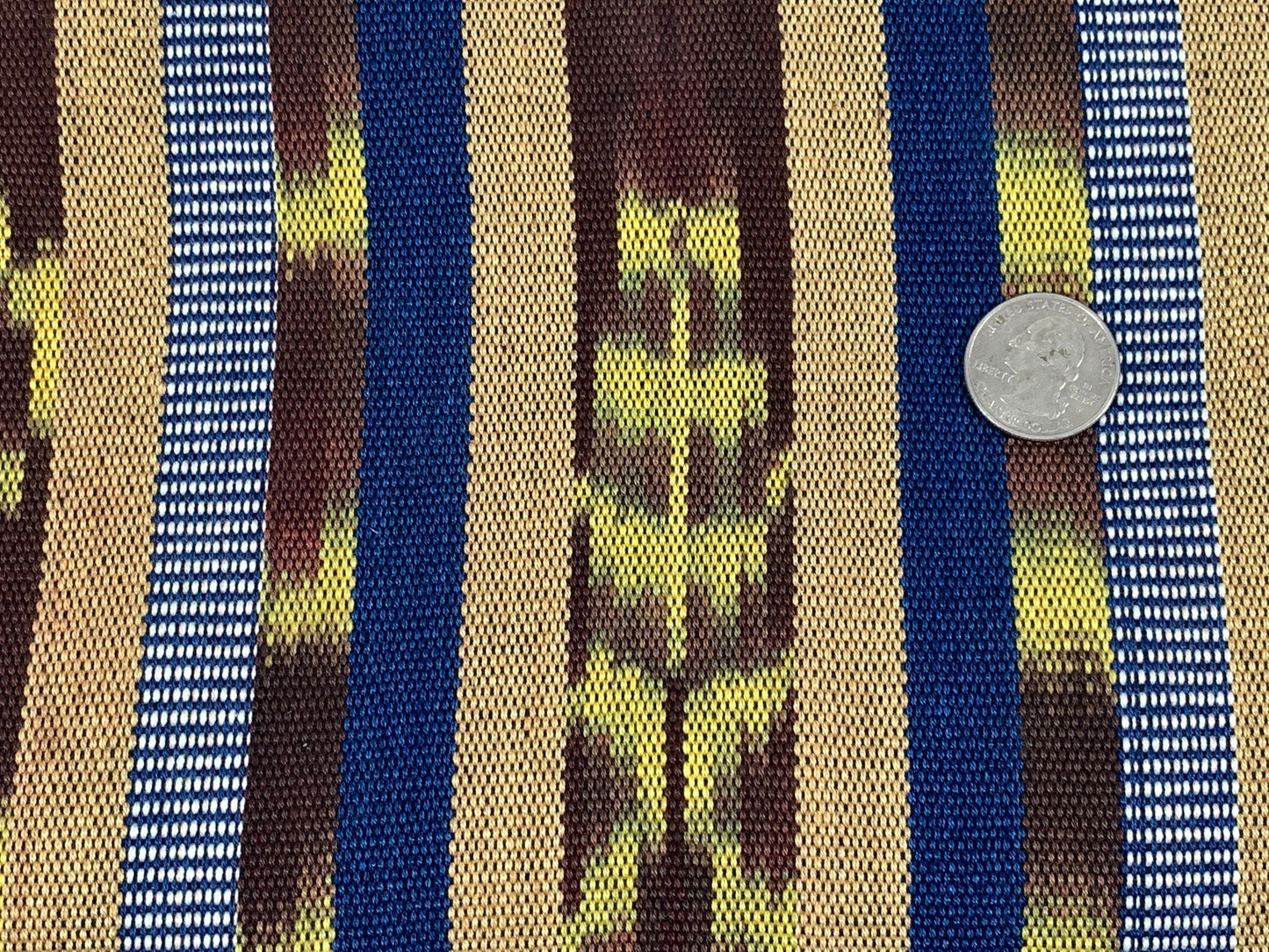 Guatemalan Handwoven Blue, Yellow, Brown and Tan Ikat