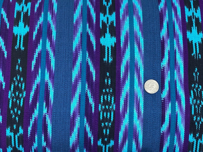Guatemalan Handwoven Heavy Weight Turquoise and Purple Ikat