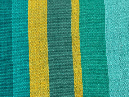 Guatemalan Handwoven Ikat Royal Blue, Green, Yellow Wide Stripes
