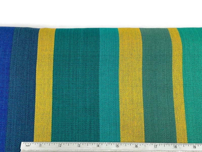 Guatemalan Handwoven Ikat Royal Blue, Green, Yellow Wide Stripes