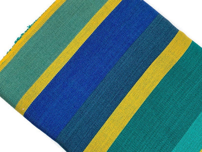 Guatemalan Handwoven Ikat Royal Blue, Green, Yellow Wide Stripes