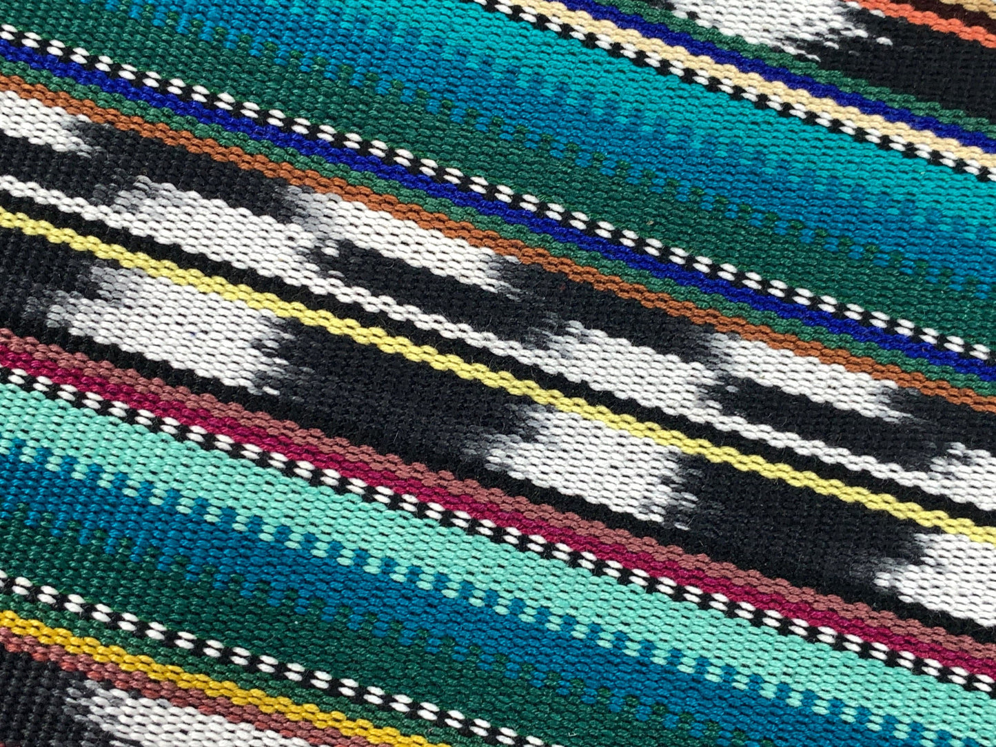 Guatemalan Handwoven Ikat Tribal Black/White/Turquoise Heavy Weight