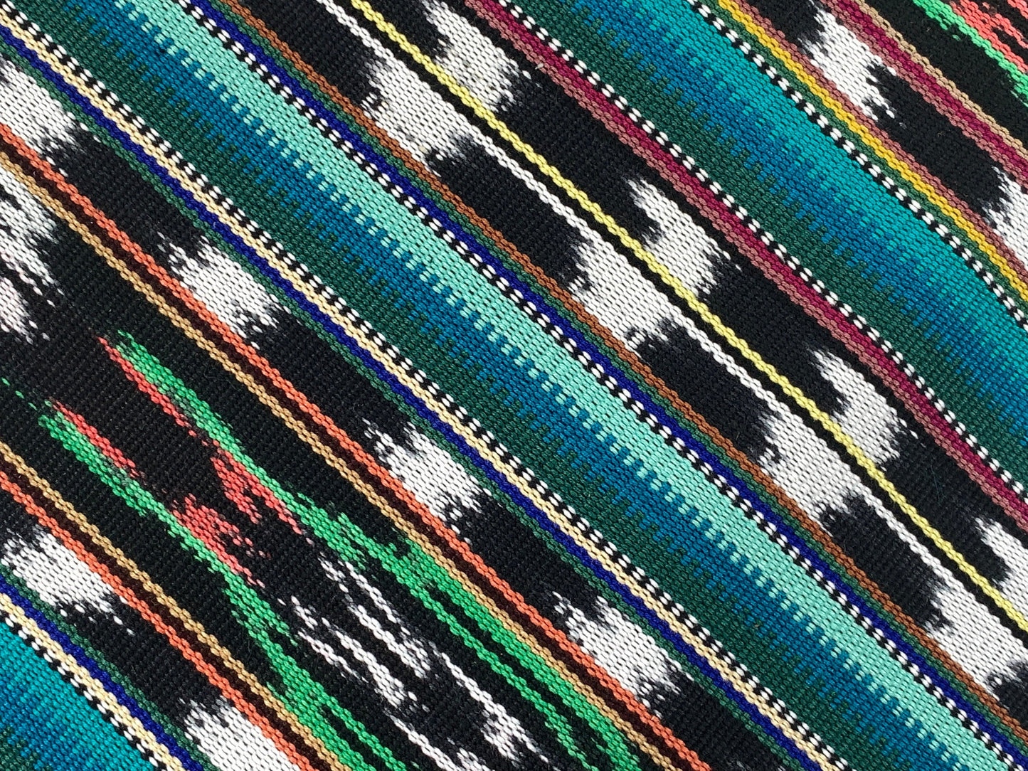 Guatemalan Handwoven Ikat Tribal Black/White/Turquoise Heavy Weight