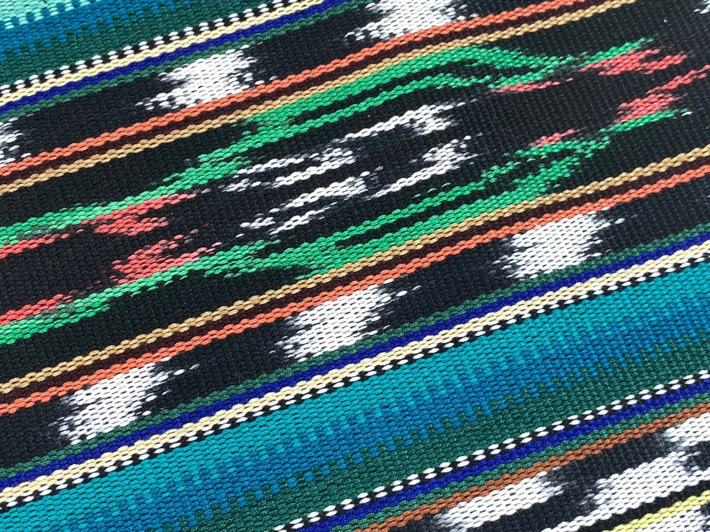 Guatemalan Handwoven Ikat Tribal Black/White/Turquoise Heavy Weight