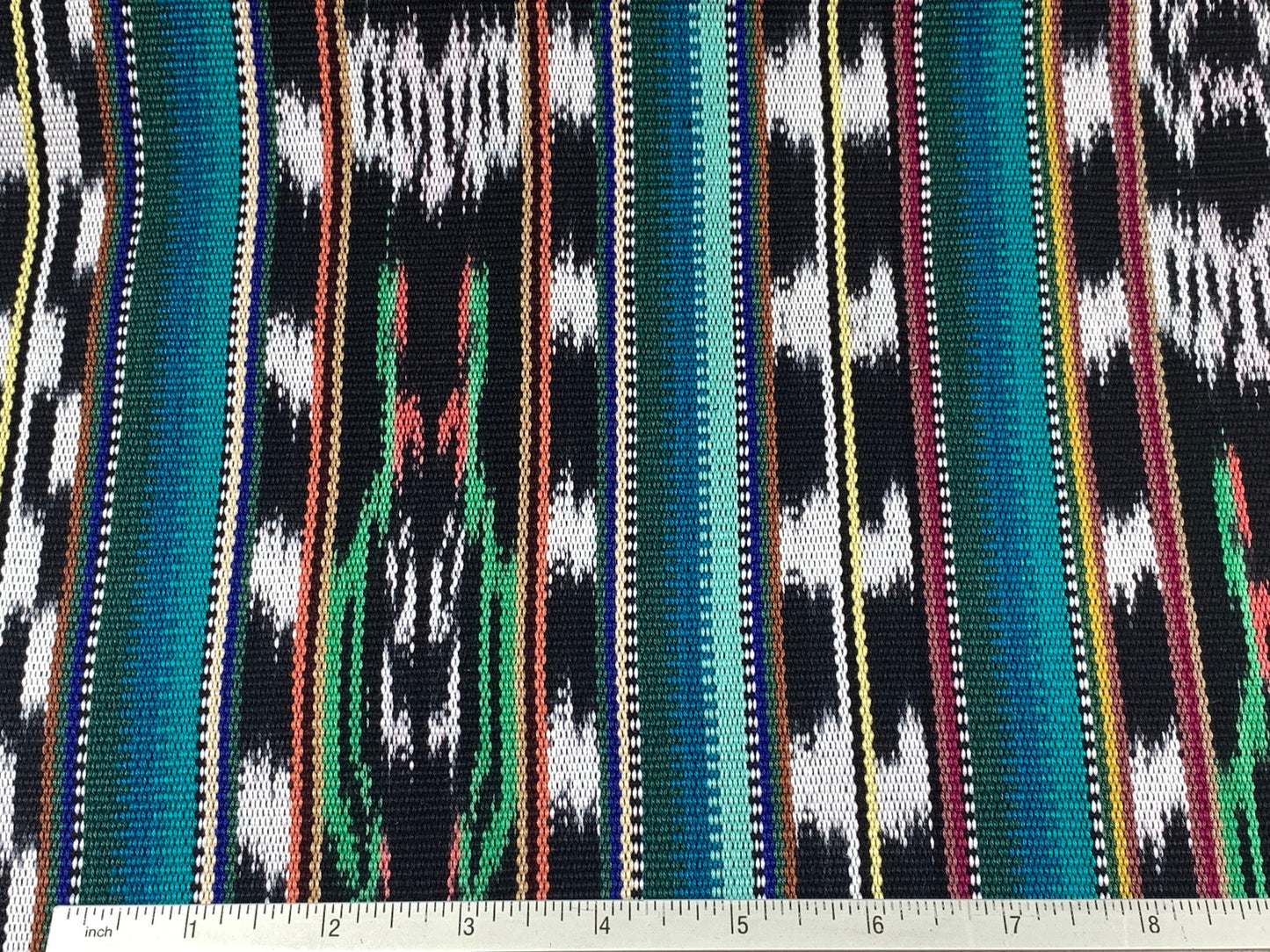 Guatemalan Handwoven Ikat Tribal Black/White/Turquoise Heavy Weight