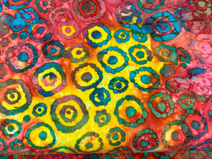 Hand Dyed Indian Batik Fabric in Rainbow Circles and Dots.  100% Cotton Fabric by the YARD for Quilting, Sewing, Apparel, Home Decor.