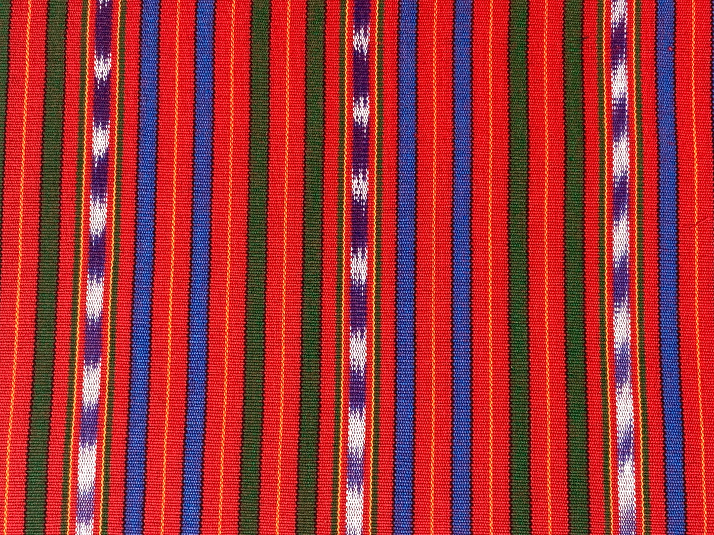 Handwoven Guatemalan Bright Red, Blue & Green Ikat Stripes