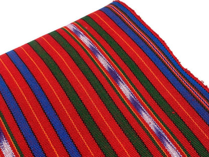 Handwoven Guatemalan Bright Red, Blue & Green Ikat Stripes