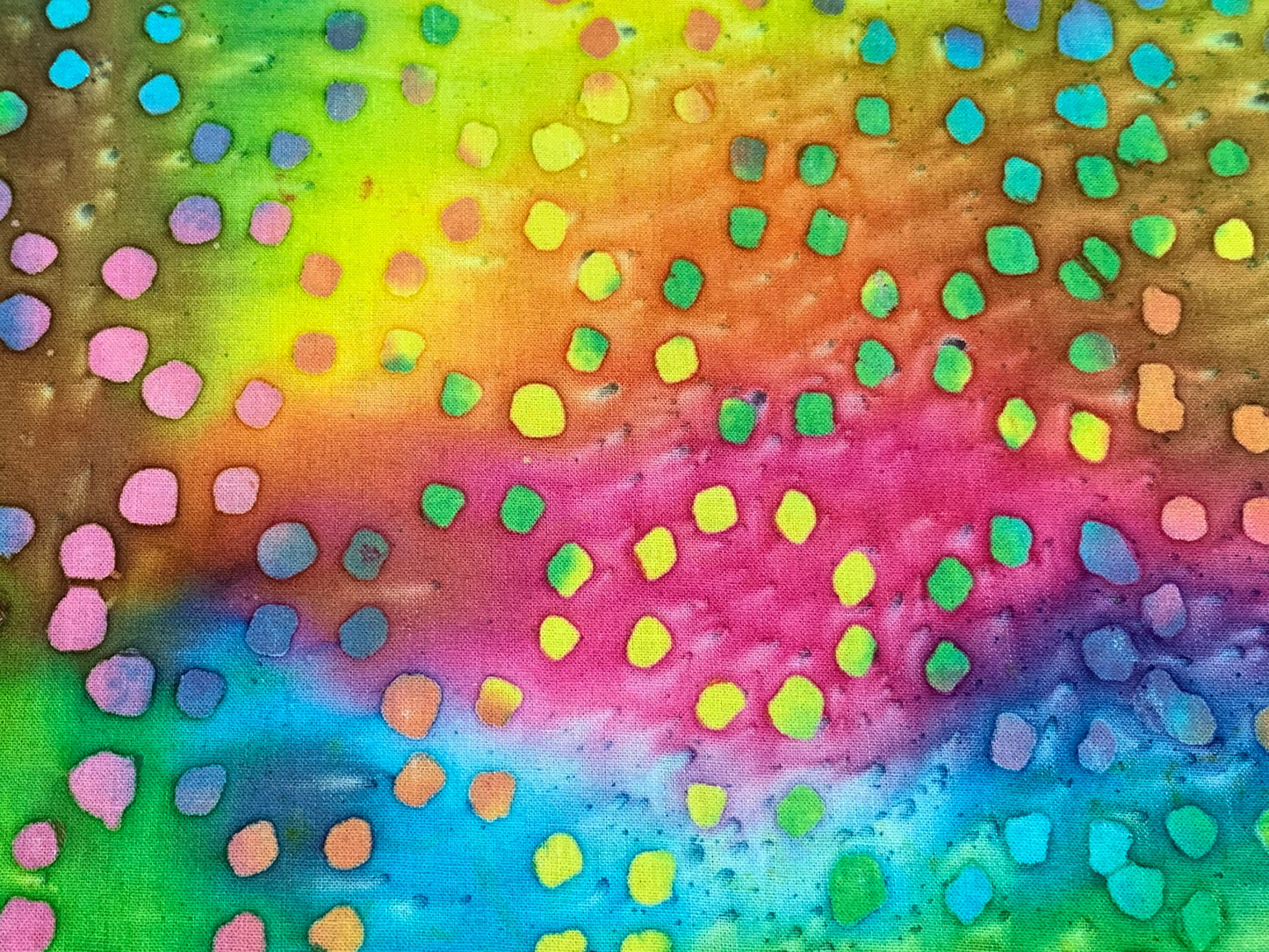 Indian Batik Fabric by the YARD. Hand Dyed Bright Rainbow with Dots Tie Dyed Fabric. 100% Cotton Fabric for Quilting, Apparel, Home Décor