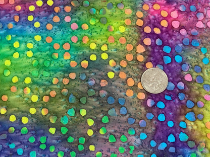 Indian Batik Fabric by the YARD. Hand Dyed Bright Rainbow with Dots Tie Dyed Fabric. 100% Cotton Fabric for Quilting, Apparel, Home Décor