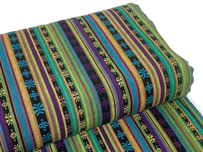 Southwest Style Embroidered Dobby Cotton Green & Purple