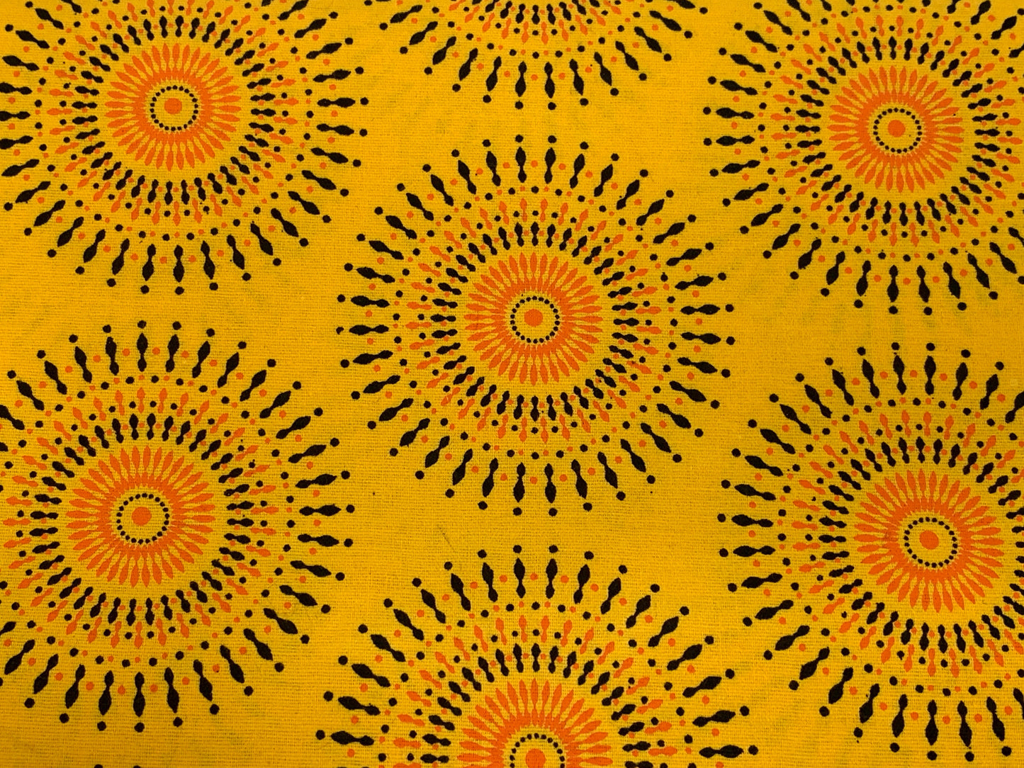 Yellow South African Shweshwe Fabric by the YARD. DaGama 3 Cats Large Yellow Sunburst. Cotton Print Fabric for Quilting, Apparel, Home Décor