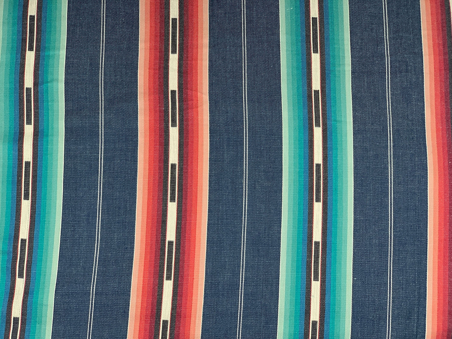 Southwest Style Stripes Woven Denim Blue, Turquoise, & Red