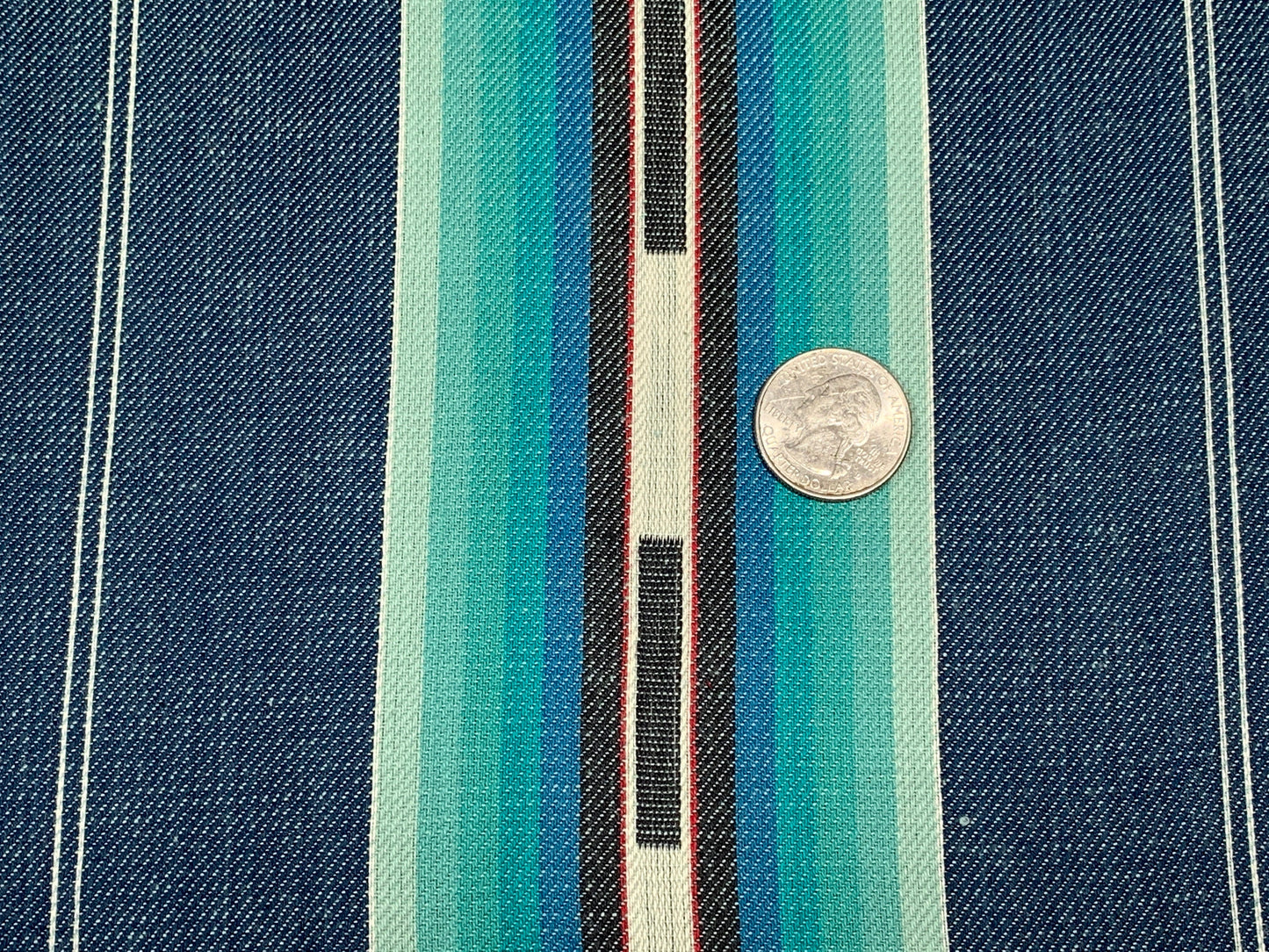 Southwest Style Stripes Woven Denim Blue, Turquoise, & Red