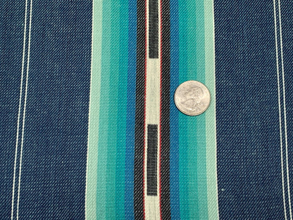 Southwest Style Stripes Woven Denim Blue, Turquoise, & Red