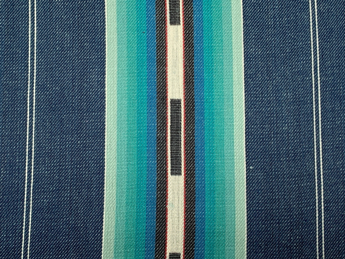 Southwest Style Stripes Woven Denim Blue, Turquoise, & Red