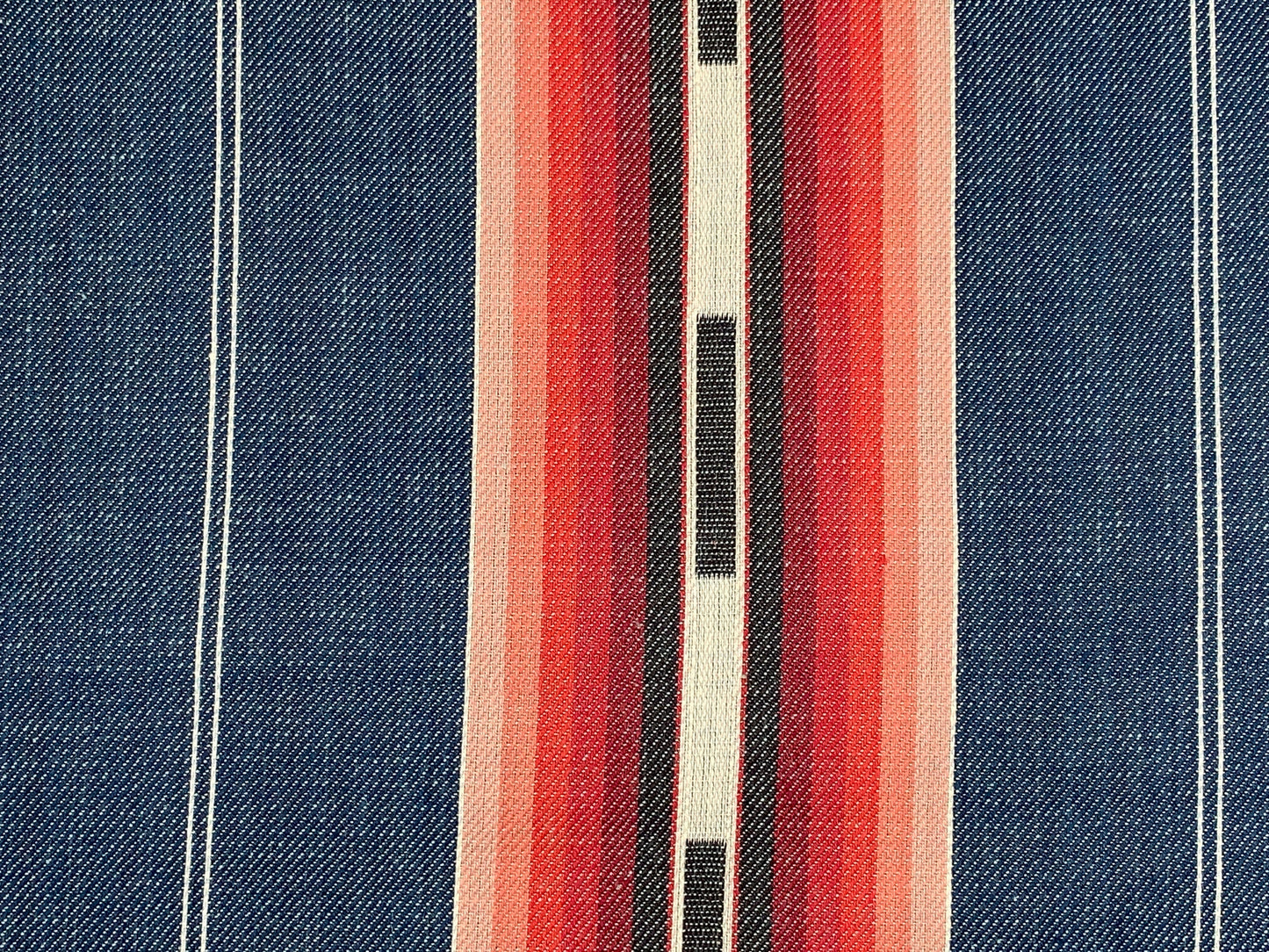 Southwest Style Stripes Woven Denim Blue, Turquoise, & Red