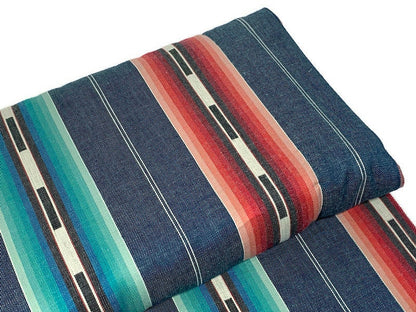 Southwest Style Stripes Woven Denim Blue, Turquoise, & Red