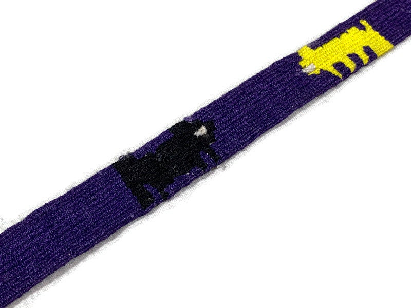 Guatemalan Belt, Purse Strap, Sash by the YARD. Hand Woven 1" Wide 100% Cotton Mayan Toto Belt Textile in Purple/Yellow/Black Cats & Arrows