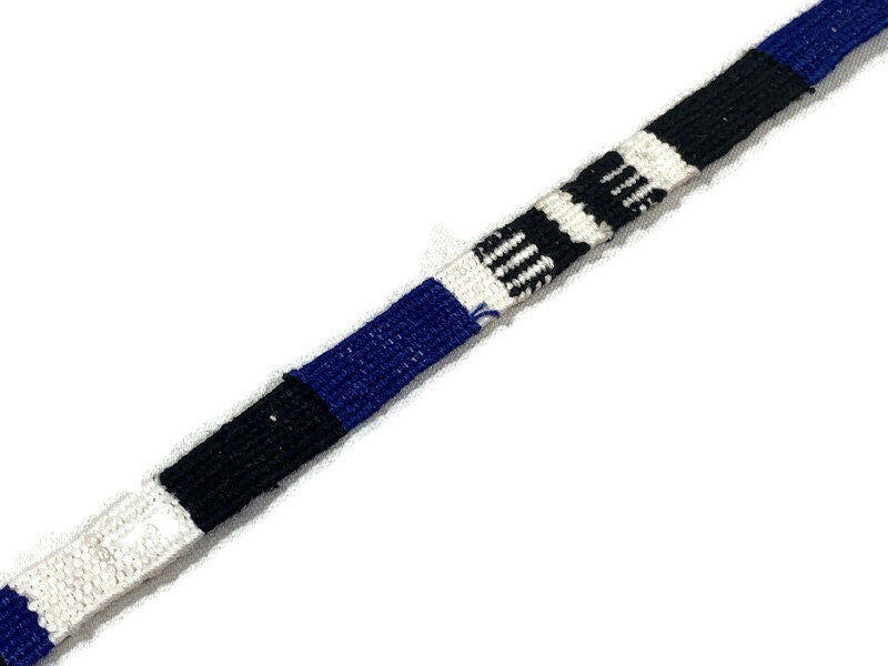 Guatemalan Belt, Purse Strap, Sash Sold by the YARD. Hand Woven 1/2 Inch Wide Cotton Mayan Toto Belt Textile in Blue/Black/White Stripes