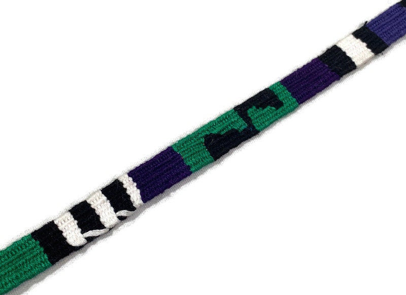 Hand Woven 1/2 Inch Wide Guatemalan Hat Band, Belt, Purse Strap, Sold by the YARD. Cotton Mayan Toto Textile in Green/Purple/Black Stripes