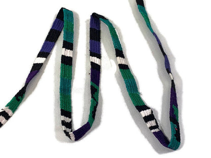 Hand Woven 1/2 Inch Wide Guatemalan Hat Band, Belt, Purse Strap, Sold by the YARD. Cotton Mayan Toto Textile in Green/Purple/Black Stripes