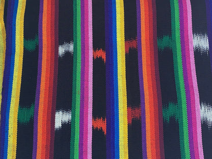 Guatemalan Handwoven Black and Rainbow Ikat Striped