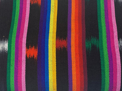 Guatemalan Handwoven Black and Rainbow Ikat Striped