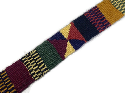 Hand Woven 1.25" Wide Guatemalan Belt, Purse Strap, Sash Sold by the YARD. Cotton Mayan Toto Textile Fancy Weave Earth Tone Wine, Blue, Gold