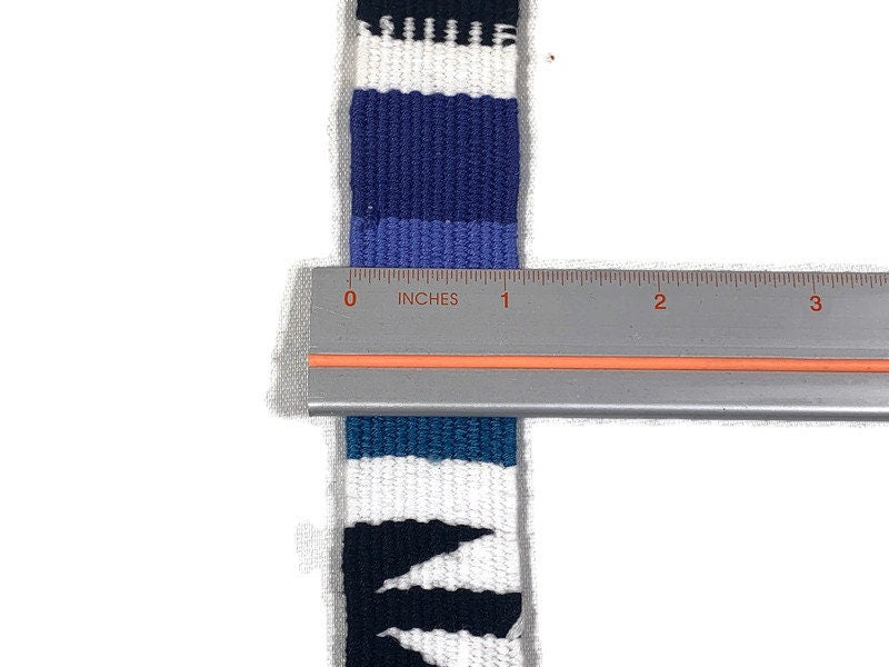 Guatemalan Hand Woven Belt in Periwinkle Blue, Black & White, Braided Tassel Ends. 1" Wide x 46" Long Cotton Mayan Toto Sash, Strap Textile.