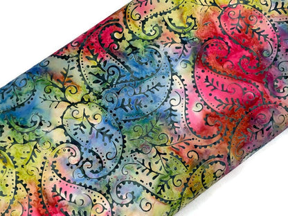 Indian Batik Fabric by the YARD. Hand Dyed Bright Rainbow with Paisley Tie Dyed Fabric. 100% Cotton Fabric for Quilting, Apparel, Home Décor