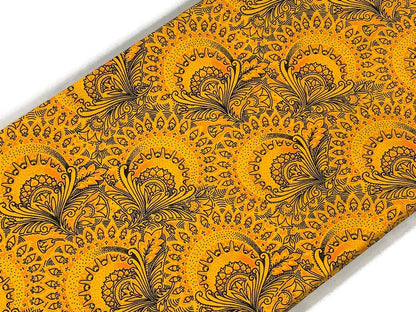 Yellow South African Shweshwe Fabric by the YARD. DaGama 3 Cats Large Yellow Large Paisley. Cotton Print Fabric for Quilting, Apparel, Décor