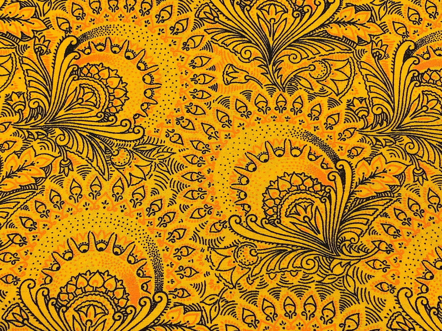 Yellow South African Shweshwe Fabric by the YARD. DaGama 3 Cats Large Yellow Large Paisley. Cotton Print Fabric for Quilting, Apparel, Décor