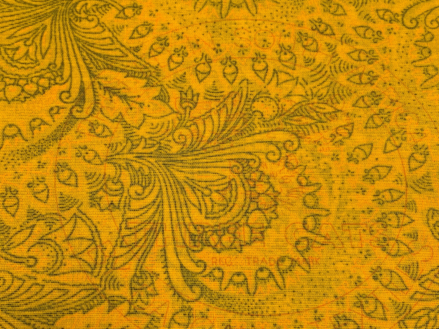 Yellow South African Shweshwe Fabric by the YARD. DaGama 3 Cats Large Yellow Large Paisley. Cotton Print Fabric for Quilting, Apparel, Décor