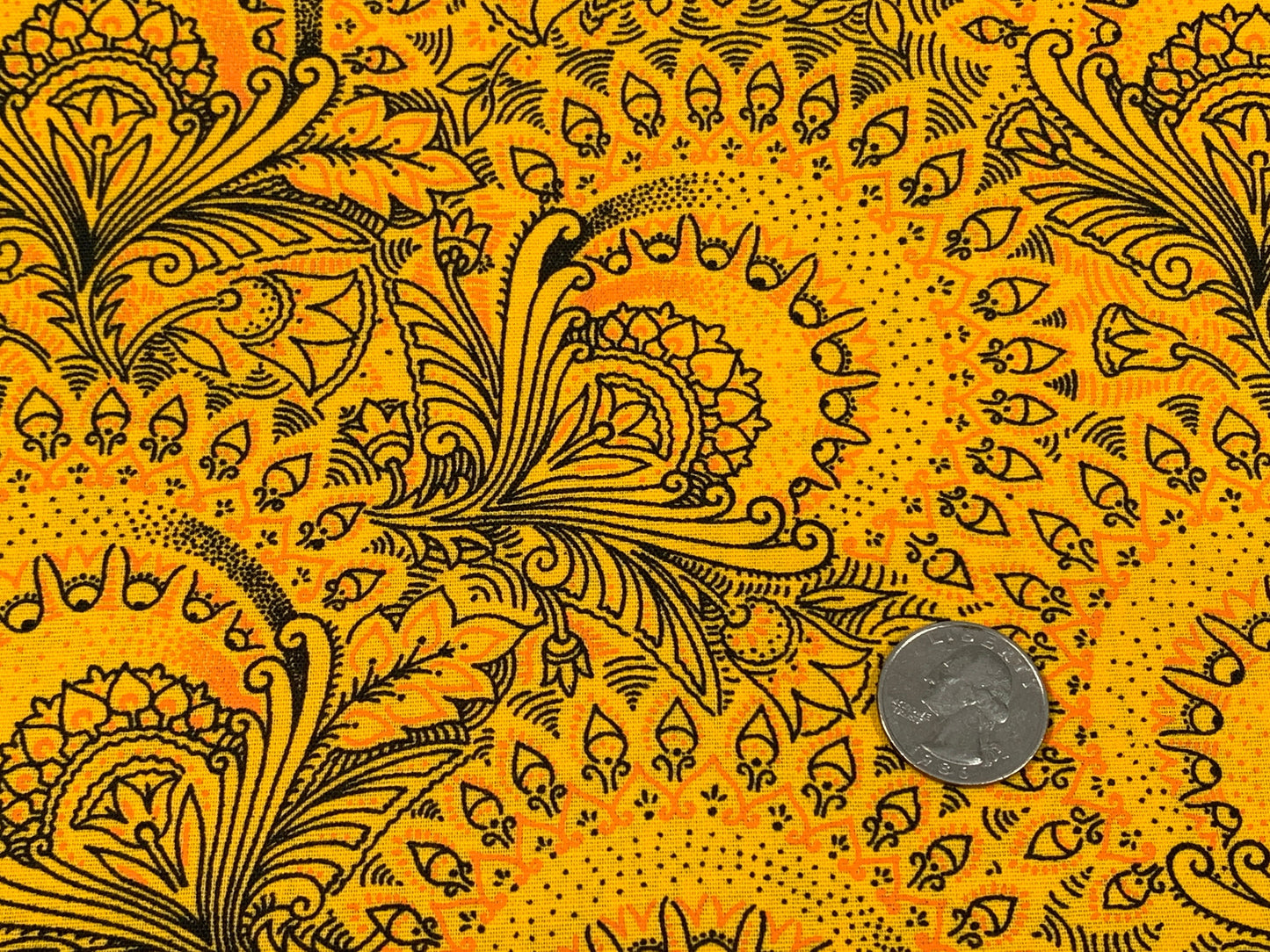 Yellow South African Shweshwe Fabric by the YARD. DaGama 3 Cats Large Yellow Large Paisley. Cotton Print Fabric for Quilting, Apparel, Décor