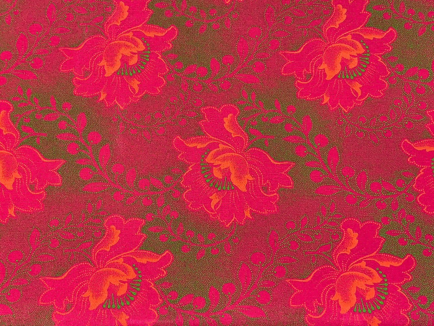 South African Shweshwe Fabric by the YARD. Authentic DaGama ThreeCats Hot Pink & Orange Hibiscus. 100% Cotton for Quilting, Apparel, Décor.