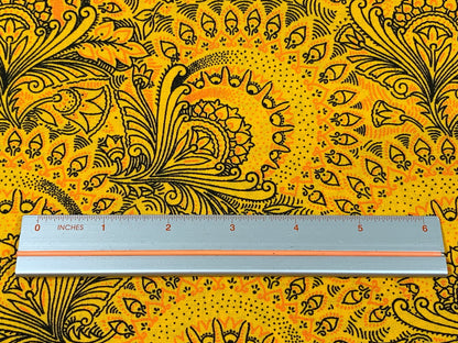 Yellow South African Shweshwe Fabric by the YARD. DaGama 3 Cats Large Yellow Large Paisley. Cotton Print Fabric for Quilting, Apparel, Décor