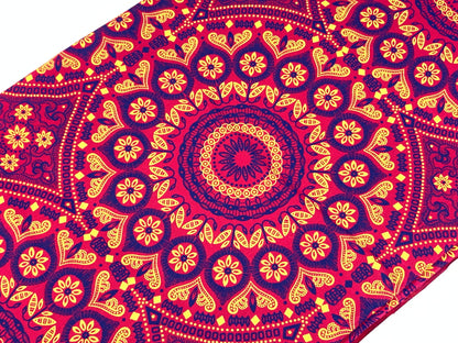 South African Shweshwe Fabric by the YARD. DaGama 3 Cats Pink, Royal Blue, Yellow Giant Mandala. Cotton for Quilting, Apparel, & Home Decor.