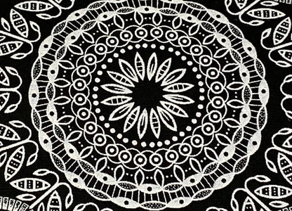 South African Shweshwe Fabric by the YARD. DaGama 3 Cats Black & White Giant Mandalas. 100% Cotton Fabric for Quilts, Apparel, Home Decor