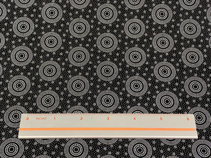 South African Shweshwe Fabric by the YARD. DaGama 3 Cats Black & White Discs and Dots. 100% Cotton Fabric for Quilting, Apparel, Home Decor