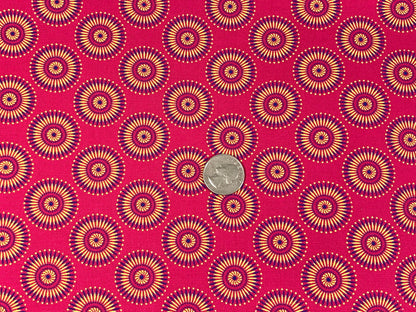 South African Shweshwe Fabric by the YARD. DaGama 3 Cats Pink, Royal Blue, Yellow Little Radiant Daisies. Cotton for Quilts, Apparel, Decor