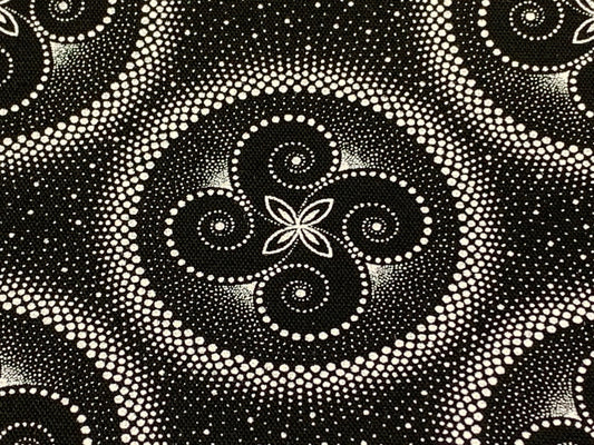 South African Shweshwe Fabric by the YARD. DaGama 3 Cats Black & White Circle Dance. 100% Cotton Fabric for Quilting, Apparel, Home Decor