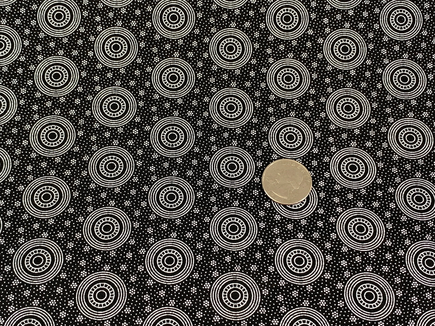 South African Shweshwe Fabric by the YARD. DaGama 3 Cats Black & White Discs and Dots. 100% Cotton Fabric for Quilting, Apparel, Home Decor
