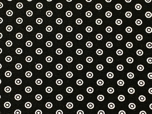 South African Shweshwe Fabric by the YARD. DaGama 3 Cats Black & White Circled Dots. 100% Cotton Fabric for Quilting, Apparel, Home Decor